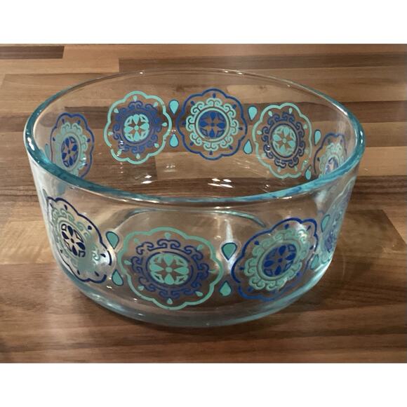 Set Of 2 Pyrex Glass Food Storage Bowls Daisy Pinwheel Turquoise Blue 7201 - Picture 9 of 10
